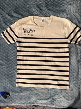 Jean Paul Gaultier “Le Male” White & Navy Striped Crew Tee